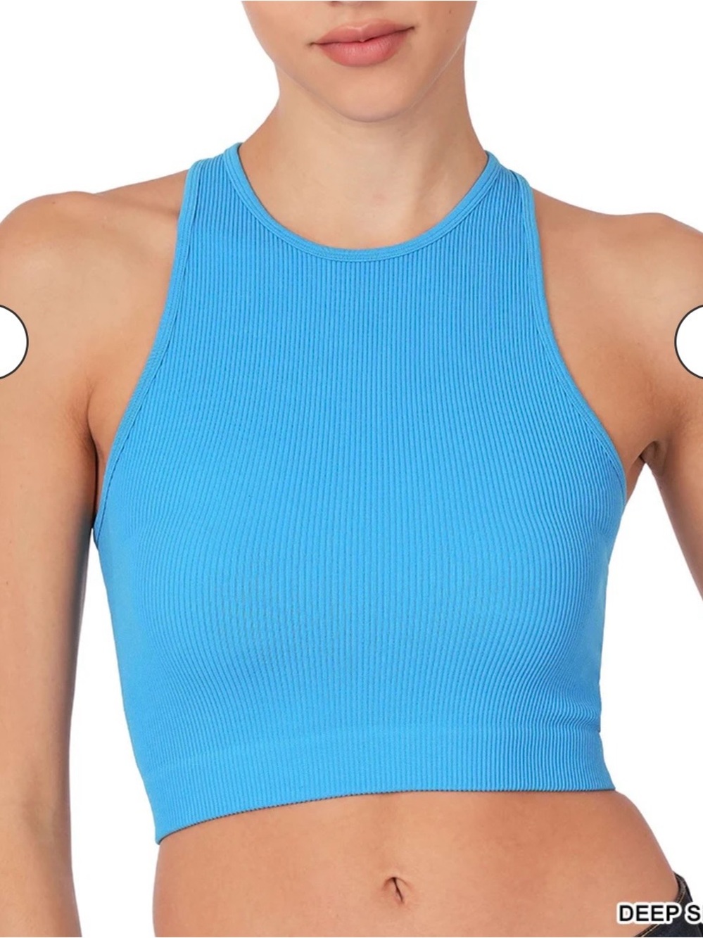 Zenana Outfitters Ribbed Crop Tank Top in Deep Sky Blue